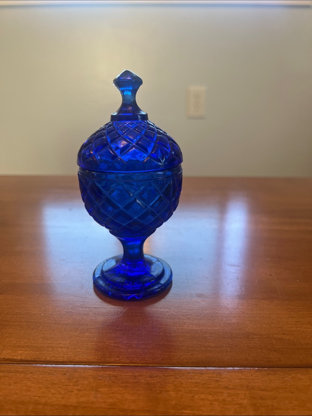 Vintage Cobalt Blue Cut Glass Lidded Compote
